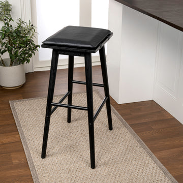 Peroni MidCentury Classic Saddle-Seat Solid Wood/Vegan Leather Backless Counter Stool with Removeable Cushion
